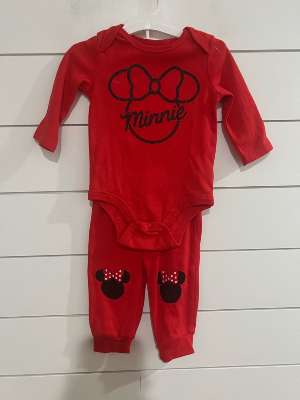 Disney Red Minnie Mouse Long-Sleeve One-Piece Set
